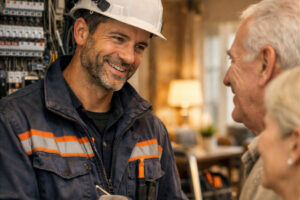 Happy Flathead Valley homeowners working with Heaton Electric on a residential electrical project
