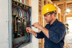 Electrician inspecting a home's electrical system in Kalispell Montana