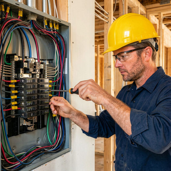 Electrician inspecting a home's electrical system in Kalispell Montana