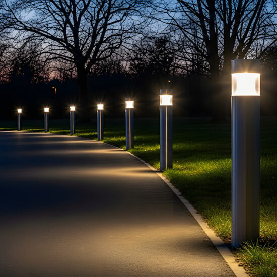 LED pathway lighting installed along a residential walkway